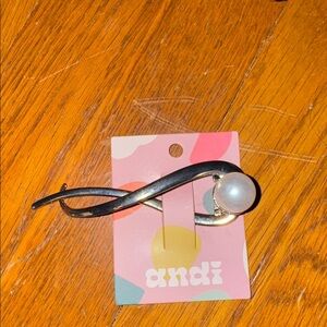 Saks Fifth Avenue Silver Hair Clip with Pearl Accent French twist